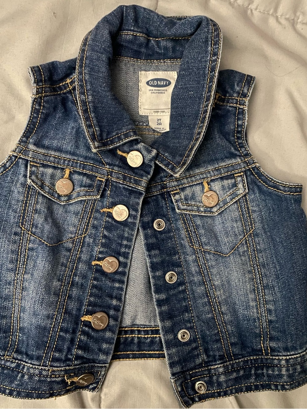 Old Navy Dark Blue Denim Girls' Vest with Contrast Stitching